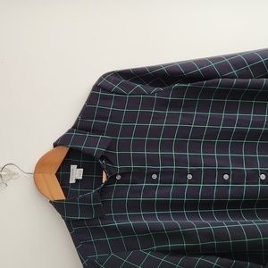 J. Crew Factory navy and green grid blouse